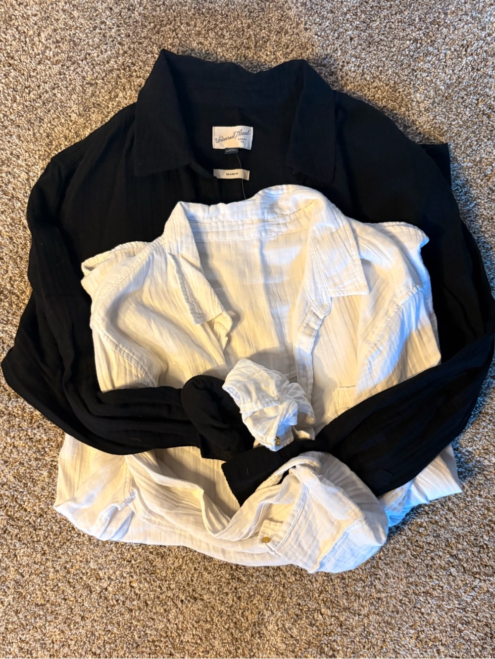 Two Crepe Button-Down Shirts - Black & White